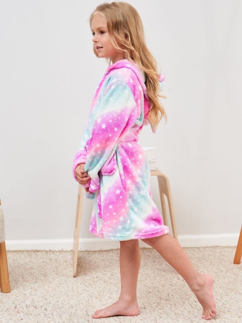 Bebis Flickor Unicorn Hooded Flanell Mjuk Sleeper Robe Med Bälte