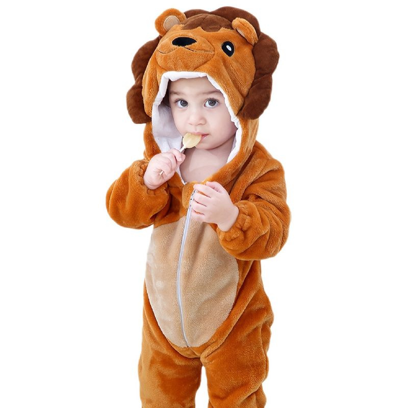 Bebis Hooded Romper Thermal Animal Costume Jumpsuit Novelty Pyjamas