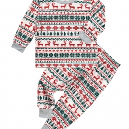 Bebis Julpyjamas Familjeoutfit Julälg Julgranstryck Topp Och Byxor Med Rund Hals Pojkar Flickor Barnkläder