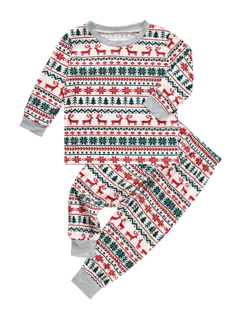 Bebis Julpyjamas Familjeoutfit Julälg Julgranstryck Topp Och Byxor Med Rund Hals Pojkar Flickor Barnkläder