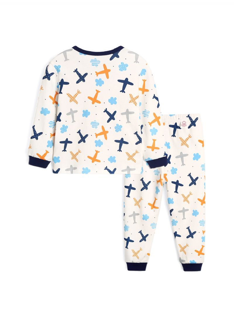 Bebis Pojkar Cartoon Airplane Printed Pyjamas Set Vit