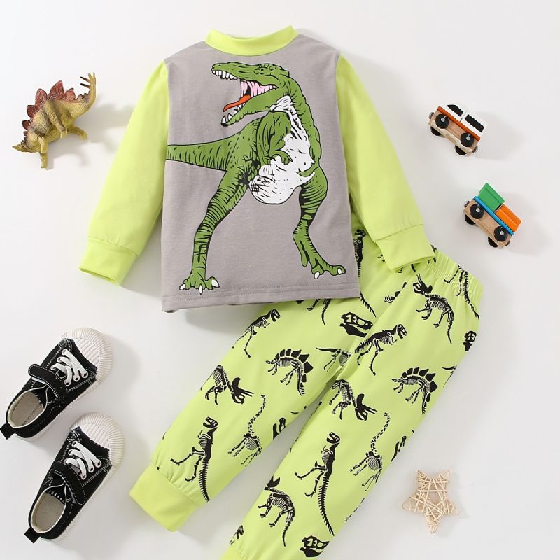 Bebis Pojkar Pyjamas Dinosaur Print Rundhalsad Långärmad Topp & Byxor Set