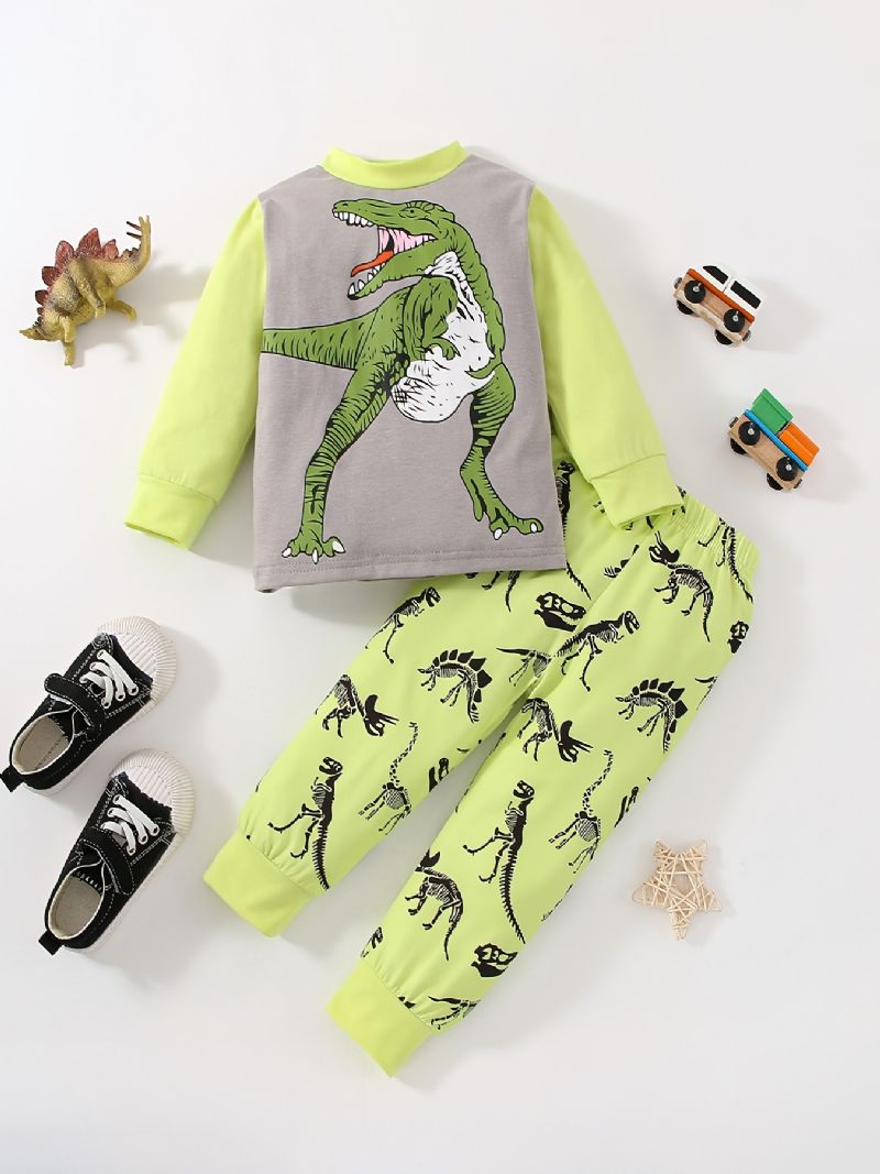 Bebis Pojkar Pyjamas Dinosaur Print Rundhalsad Långärmad Topp & Byxor Set