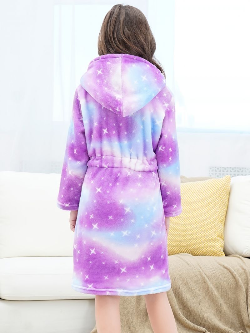 Fleece Långärmad Badrock Med Huva Lila Galaxy Flanell Barnkläder Sovkläder