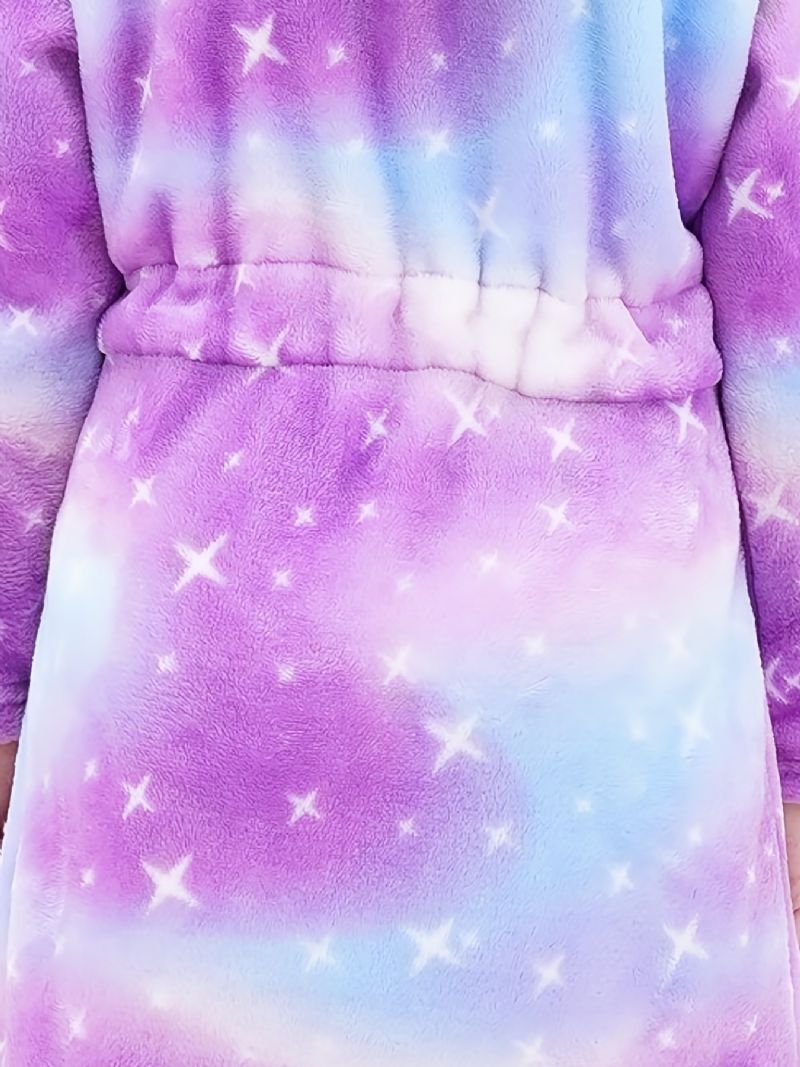 Fleece Långärmad Badrock Med Huva Lila Galaxy Flanell Barnkläder Sovkläder