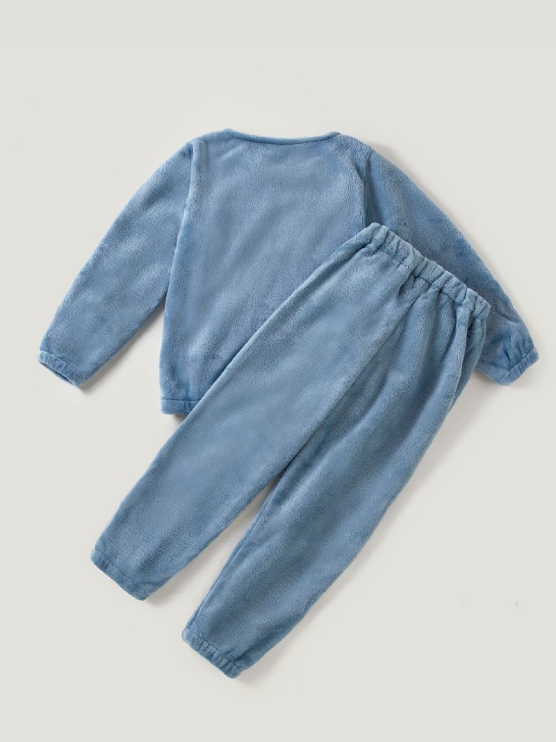 Flickor Avslappnad Termisk Fleece Pyjamas Set Med Förtjockade Bokstaven Broderad Topp & Byxor