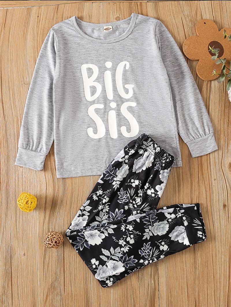 Flickor Big Sis Letter Print Casual Pyjamas Set