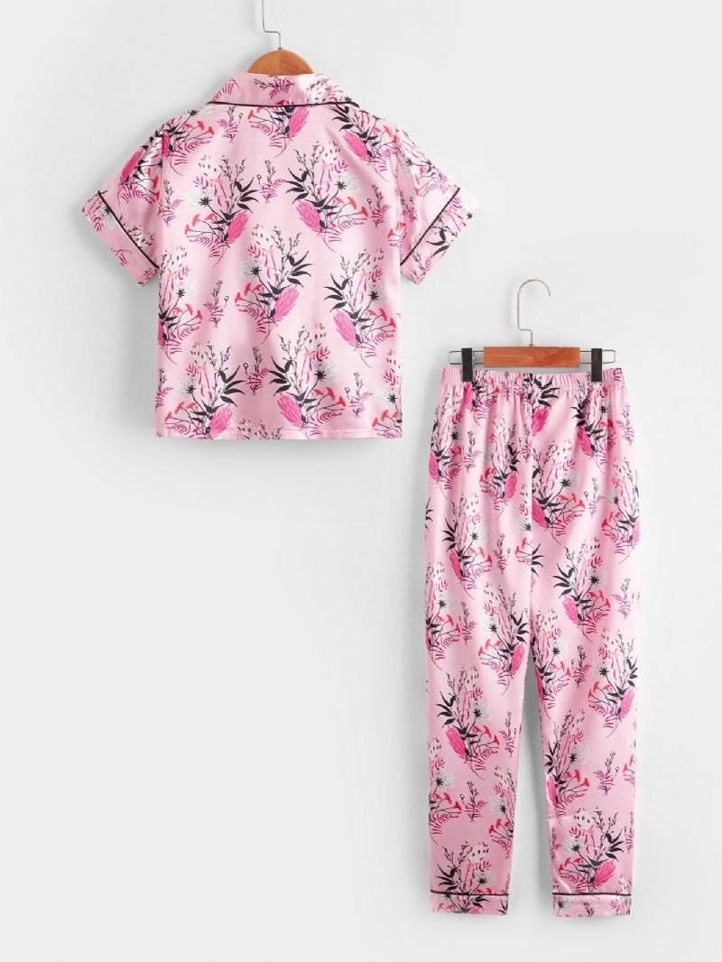 Flickor Blommönster Button Främre Satin Pyjamas Set