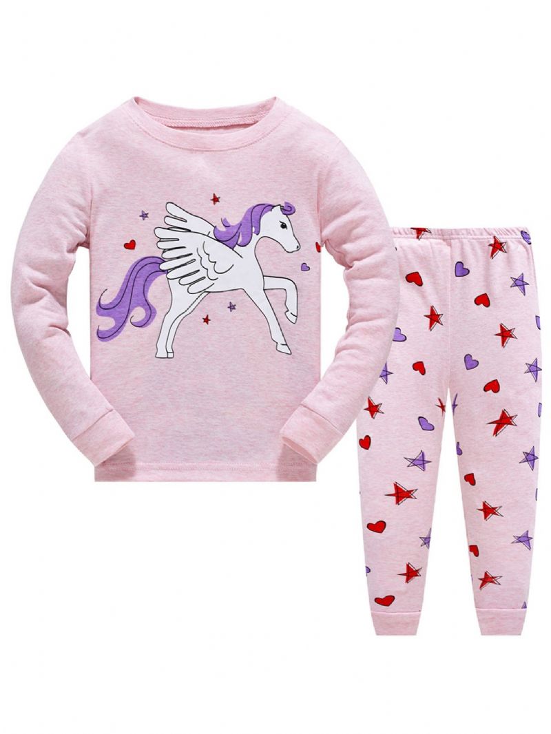 Flickor Cartoon Unicorn Tryckta Pyjamas Set