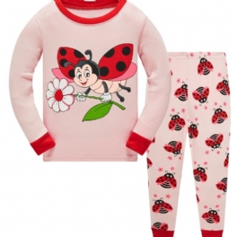 Flickor Casual Bee & Ladybug Print Pyjamas Set Med Toppar Och Byxor Barnkläder För Hemmet