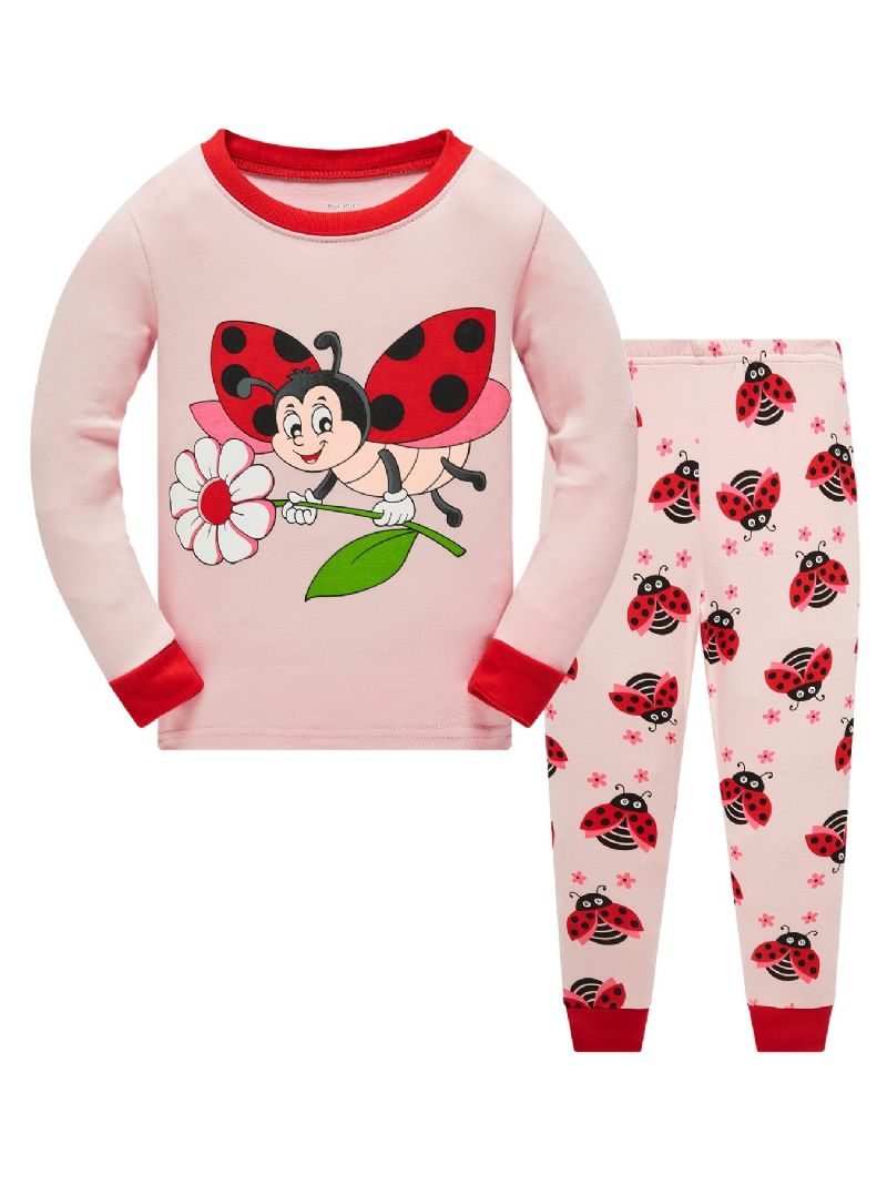 Flickor Casual Bee & Ladybug Print Pyjamas Set Med Toppar Och Byxor Barnkläder För Hemmet