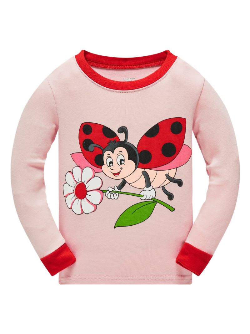 Flickor Casual Bee & Ladybug Print Pyjamas Set Med Toppar Och Byxor Barnkläder För Hemmet