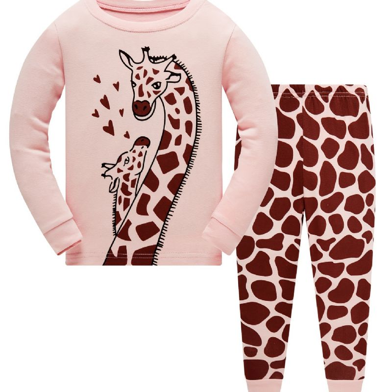 Flickor Casual Giraffe Print Pyjamas Set Med Toppar & Byxor Barnkläder För Hemmet