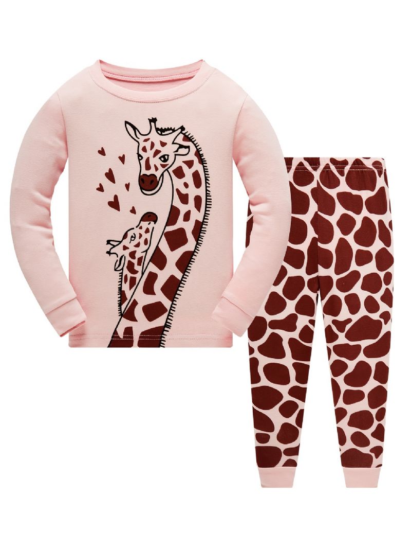 Flickor Casual Giraffe Print Pyjamas Set Med Toppar & Byxor Barnkläder För Hemmet