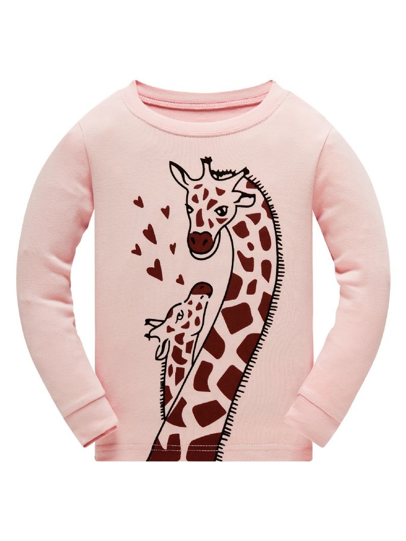 Flickor Casual Giraffe Print Pyjamas Set Med Toppar & Byxor Barnkläder För Hemmet