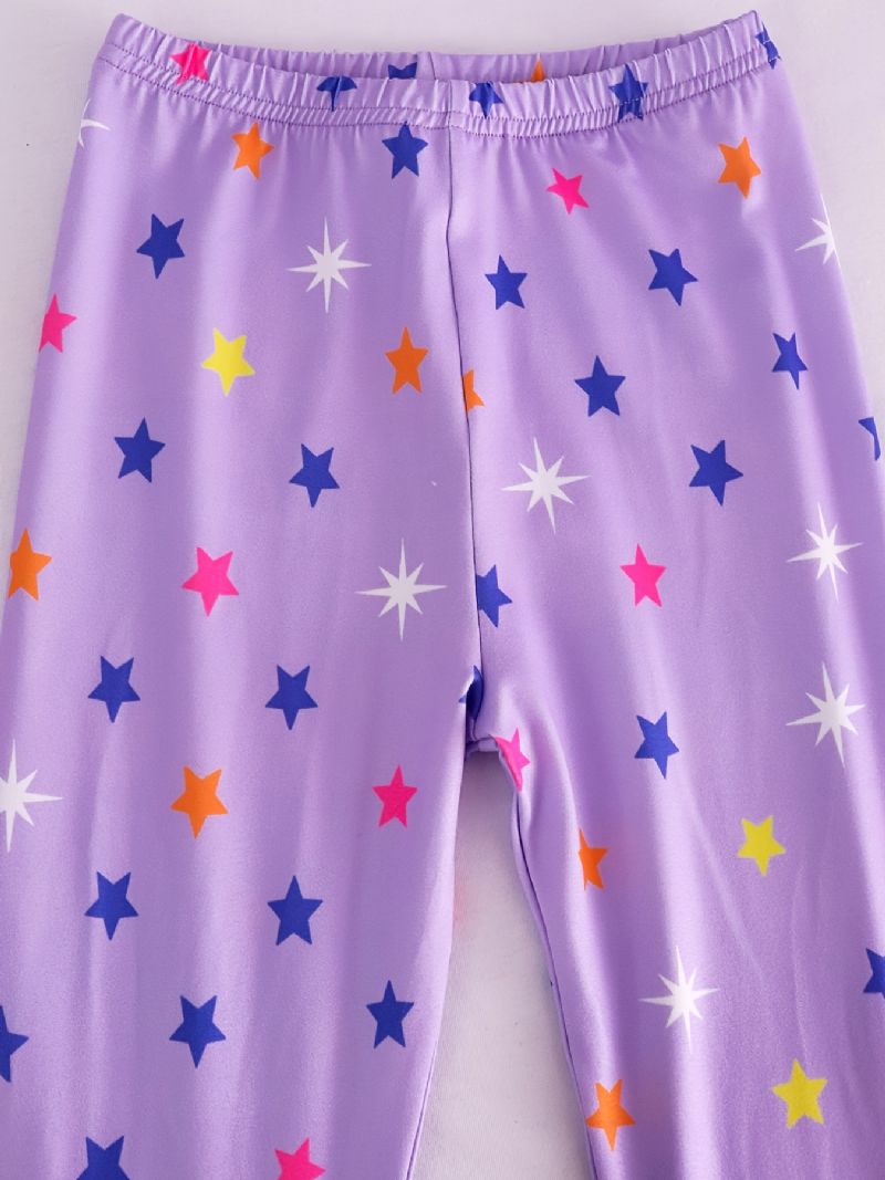 Flickor Casual Purple Cartoon Pyjamas Set Med Unicorn Letter Print Långärmad T-shirt Och Byxor Med Stjärntryck