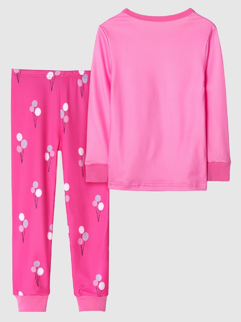 Flickor Casual Rosa Cartoon Pyjamas Set Med Får Katttryck Långärmad T-shirt Och Ballongbyxor