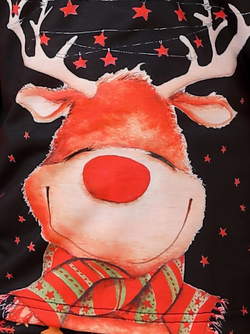 Flickor Christmas Deer Print Rundhalsad Långärmad Topp & Byxuppsättning Pyjamas Jul