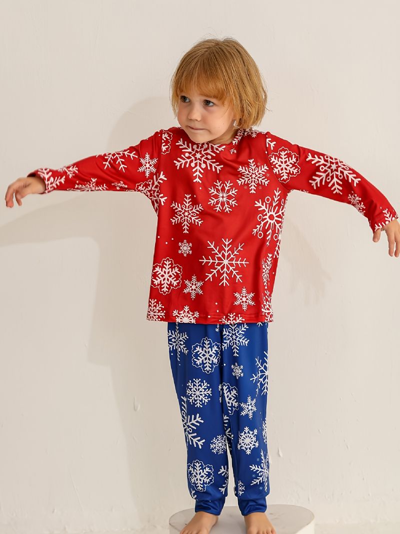 Flickor Christmas Snowflake Print Rund Neck Långärmad Top & Byx Set Pyjamas