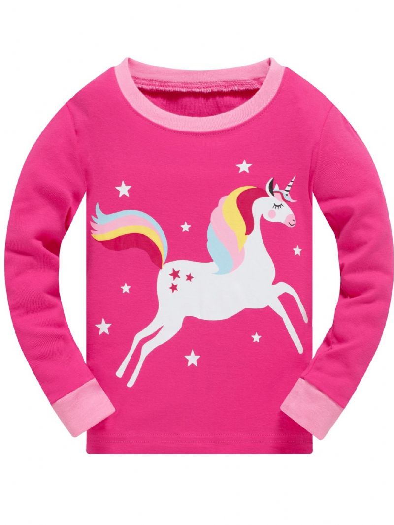 Flickor Color Unicorn Cartoon Animal Long Sleeve Pyjamas Set