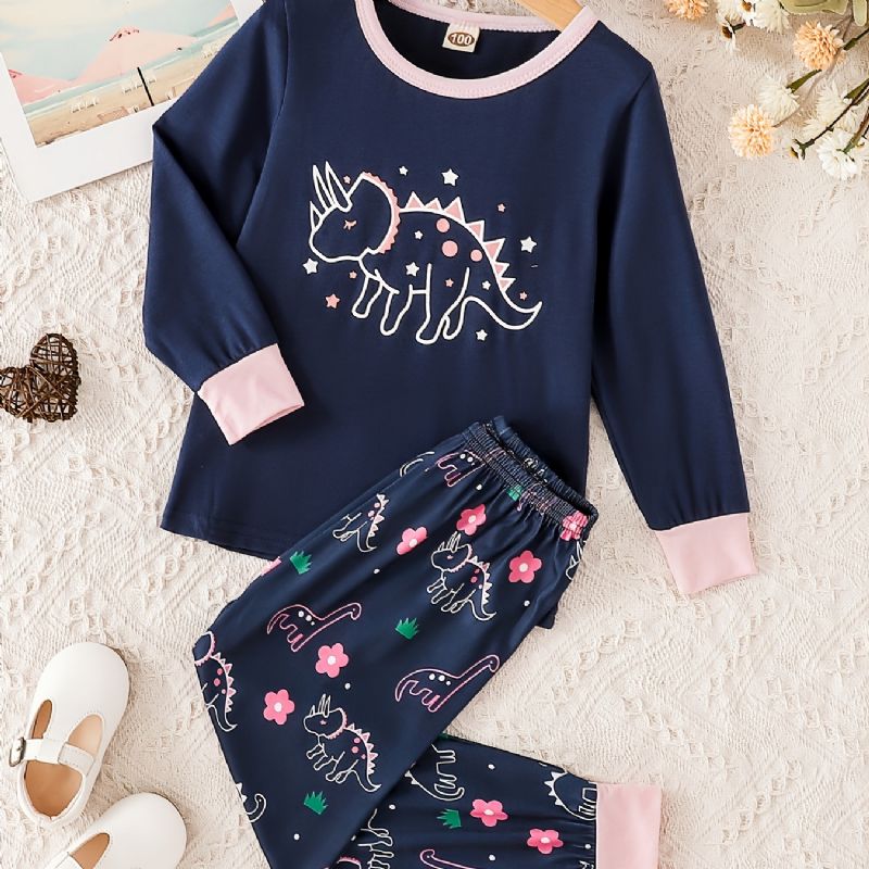 Flickor Dinosaur Print Långärmad Topp & Byxor Loungewear Set