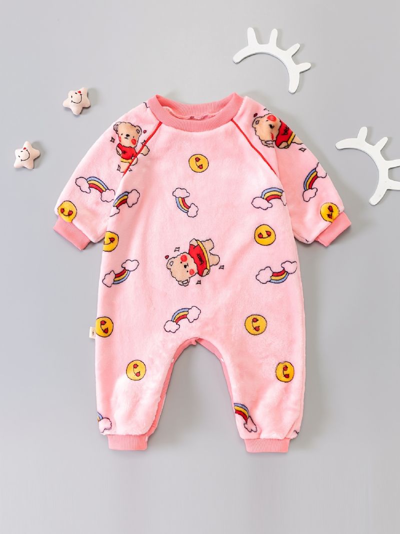 Flickor Flanell Bear Cartoon Romper Jumpsuit Söta Bebiskläder