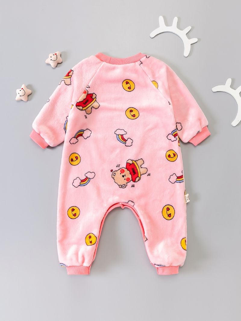 Flickor Flanell Bear Cartoon Romper Jumpsuit Söta Bebiskläder