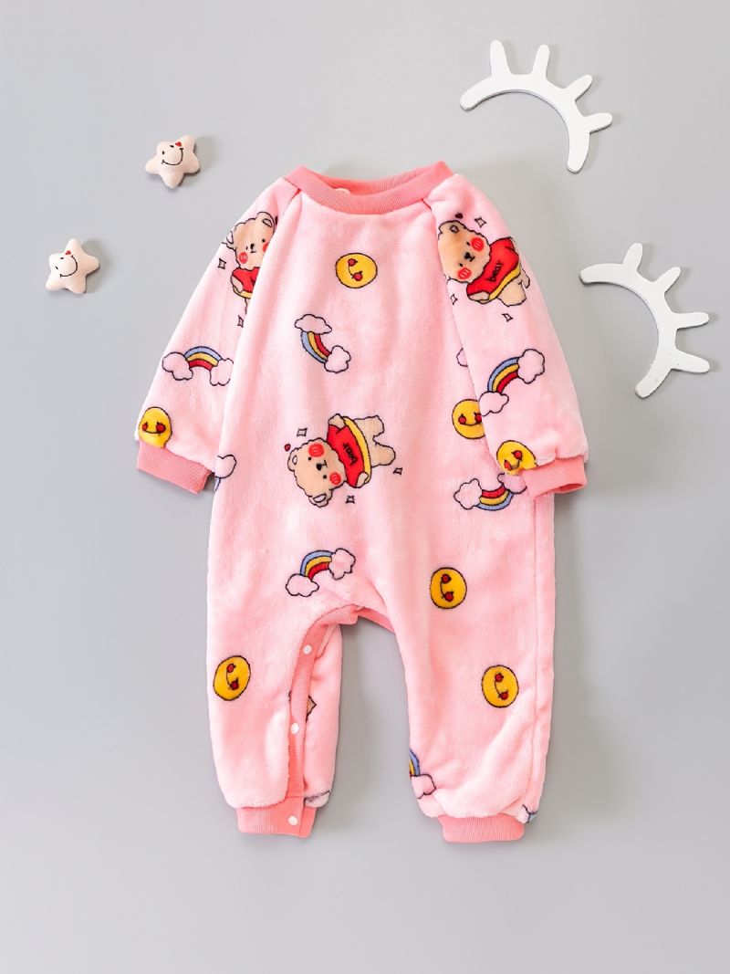 Flickor Flanell Bear Cartoon Romper Jumpsuit Söta Bebiskläder