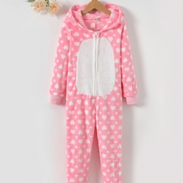 Flickor Heart Print Allover Rosa Långärmad Hooded Bodysuit