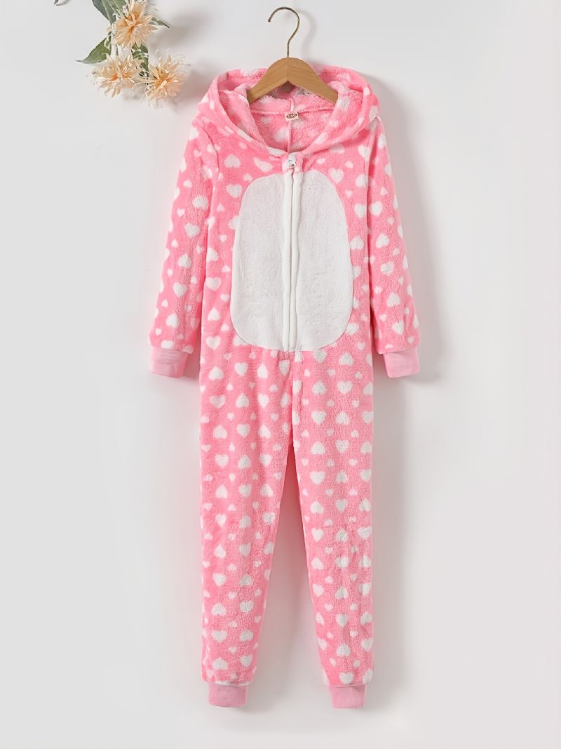 Flickor Heart Print Allover Rosa Långärmad Hooded Bodysuit