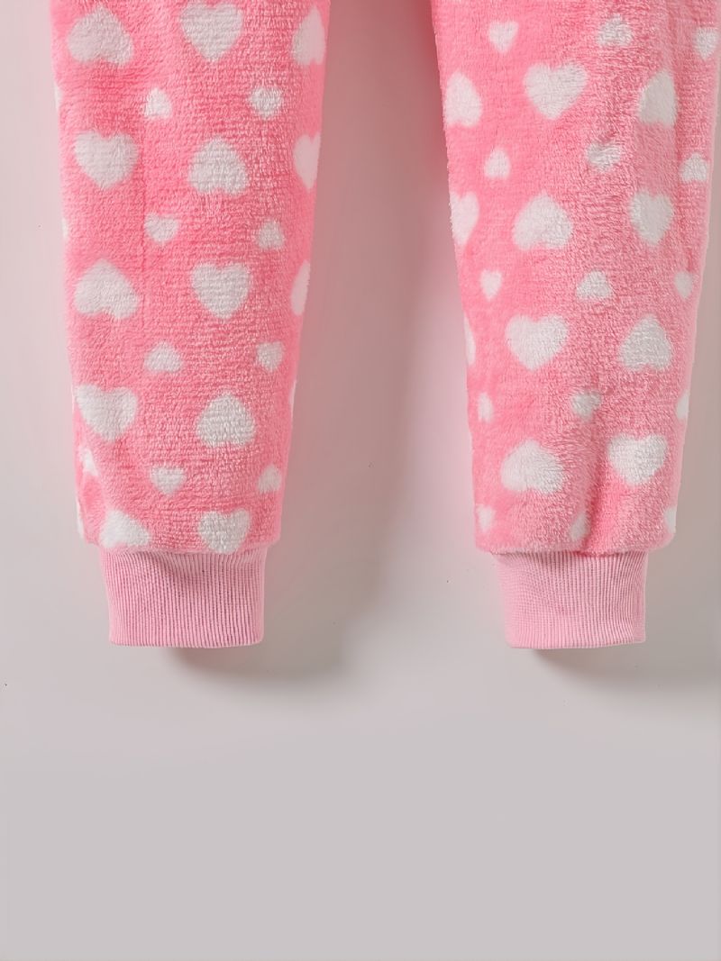 Flickor Heart Print Allover Rosa Långärmad Hooded Bodysuit