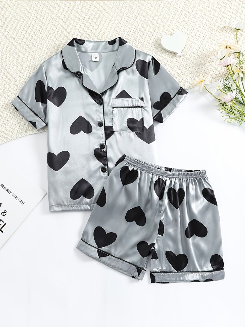 Flickor Kortärmad Pyjamas Set Satin Pj Set