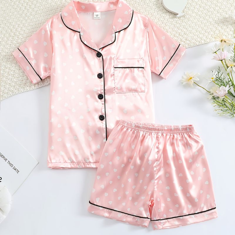 Flickor Kortärmad Pyjamas Set Satin Pj Set