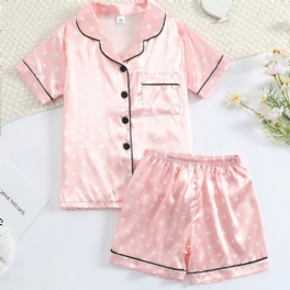 Flickor Kortärmad Pyjamas Set Satin Pj Set