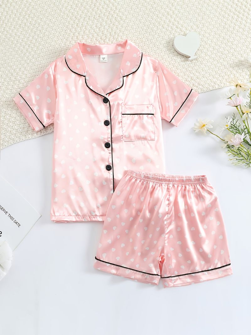 Flickor Kortärmad Pyjamas Set Satin Pj Set