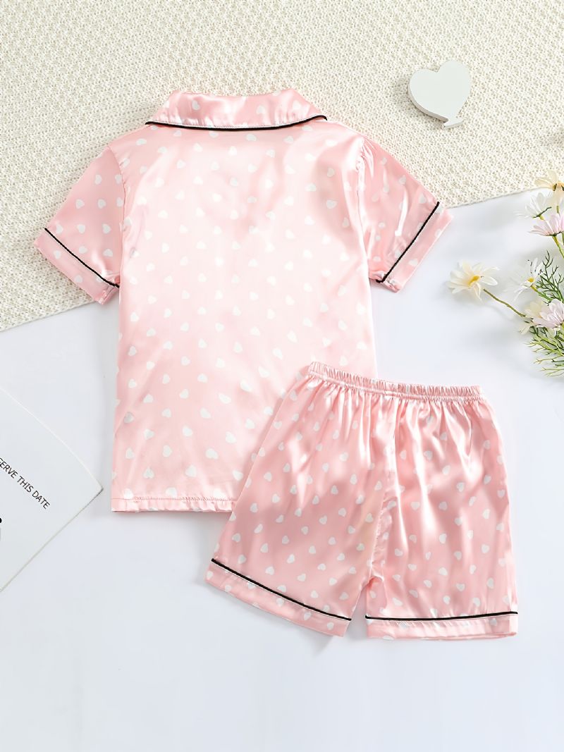 Flickor Kortärmad Pyjamas Set Satin Pj Set