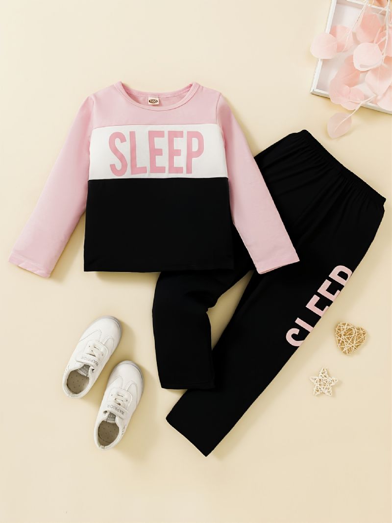 Flickor Med Crewneck Sleep Colorblock Långärmad Pyjamasset