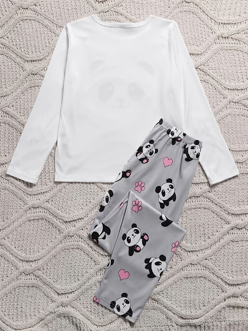 Flickor Panda Print Långärmad Topp + Byxor Pyjamas Set Barnkläder