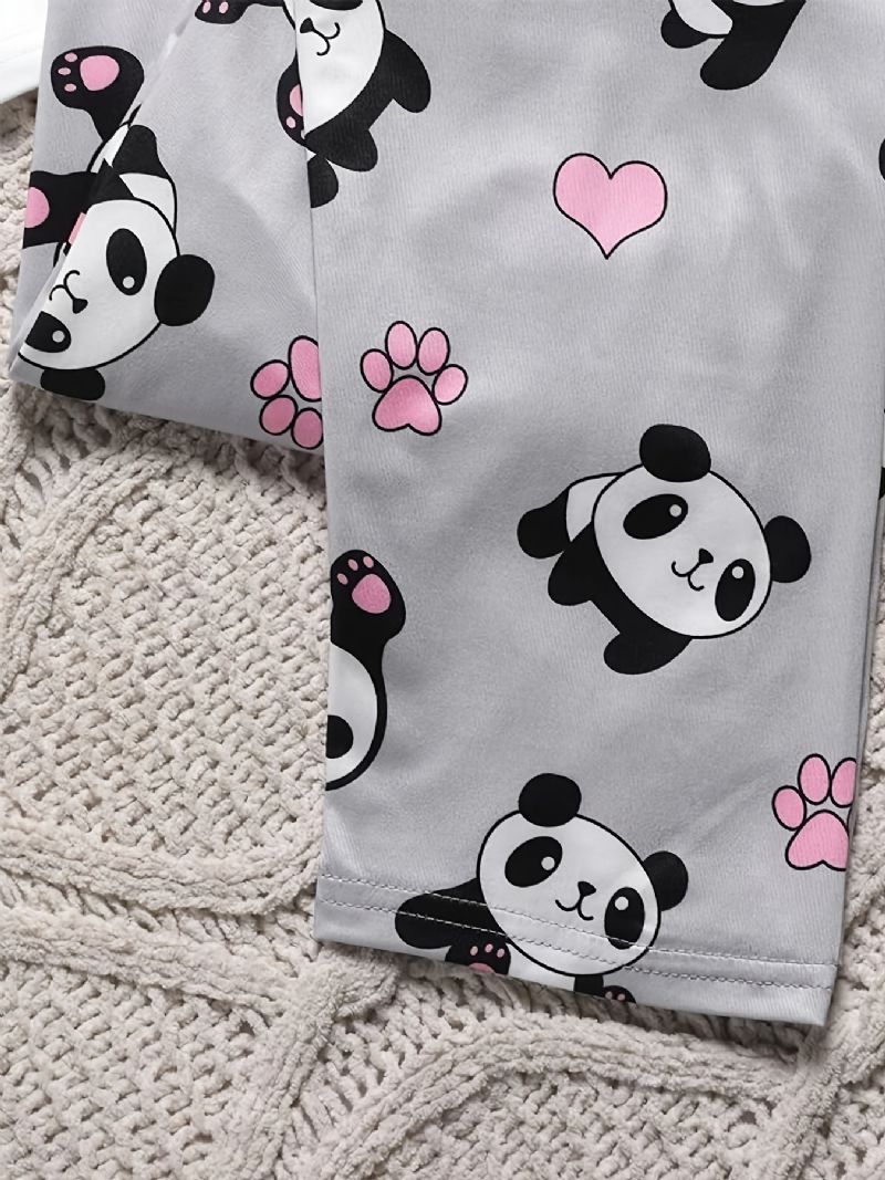 Flickor Panda Print Långärmad Topp + Byxor Pyjamas Set Barnkläder