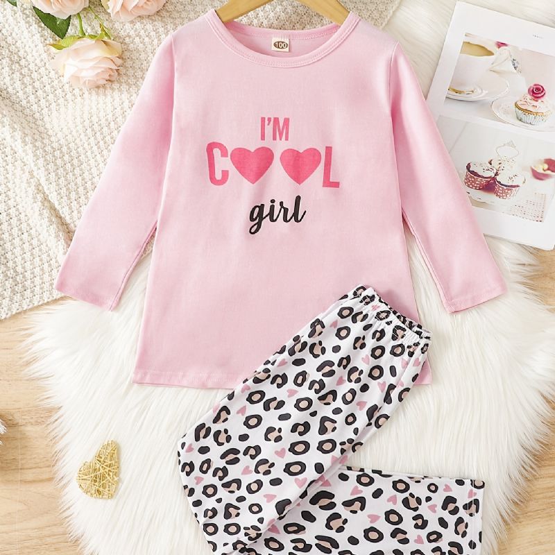 Flickor Print Pyjamas Set Crew Neck Top Pants Set