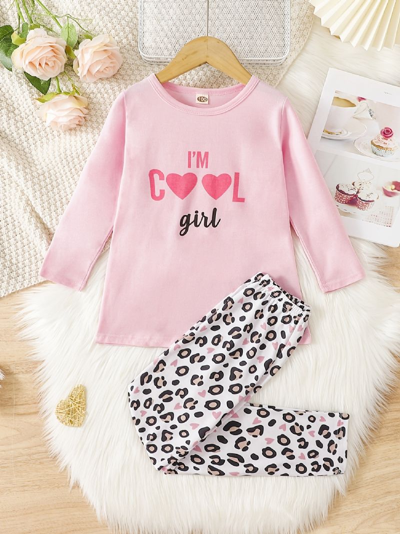 Flickor Print Pyjamas Set Crew Neck Top Pants Set