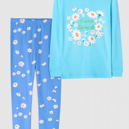 Flickor Pyjamas Daisy Print Rund Hals Långärmad Topp & Byxor Set