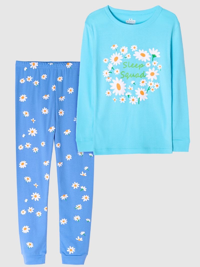 Flickor Pyjamas Daisy Print Rund Hals Långärmad Topp & Byxor Set