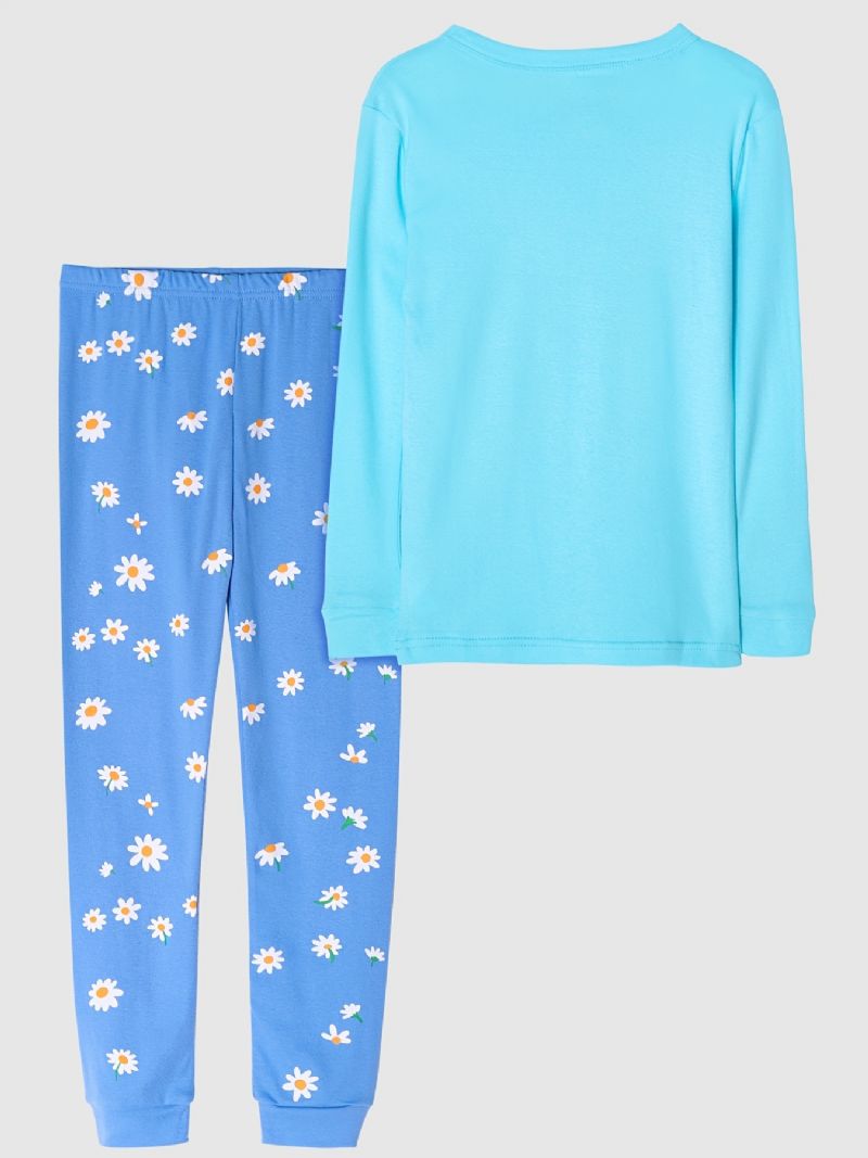 Flickor Pyjamas Daisy Print Rund Hals Långärmad Topp & Byxor Set