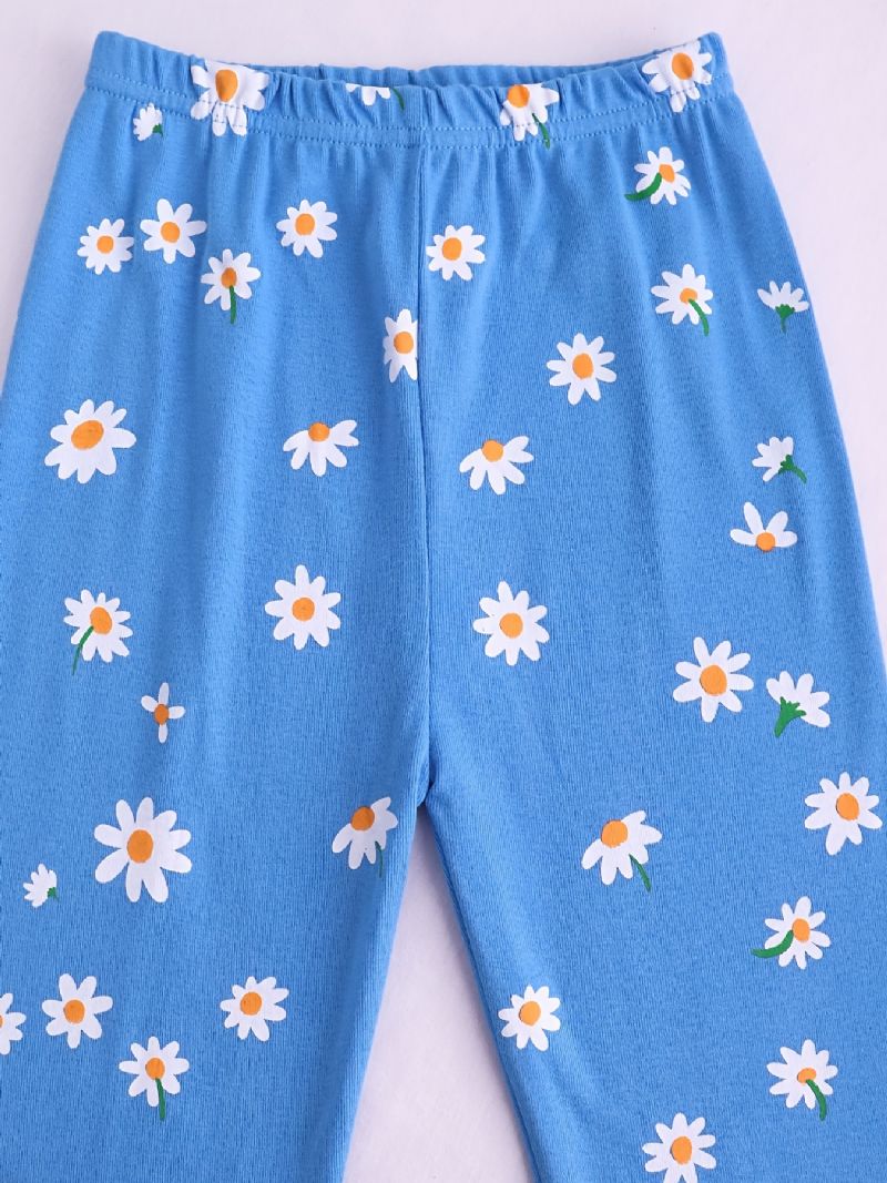 Flickor Pyjamas Daisy Print Rund Hals Långärmad Topp & Byxor Set