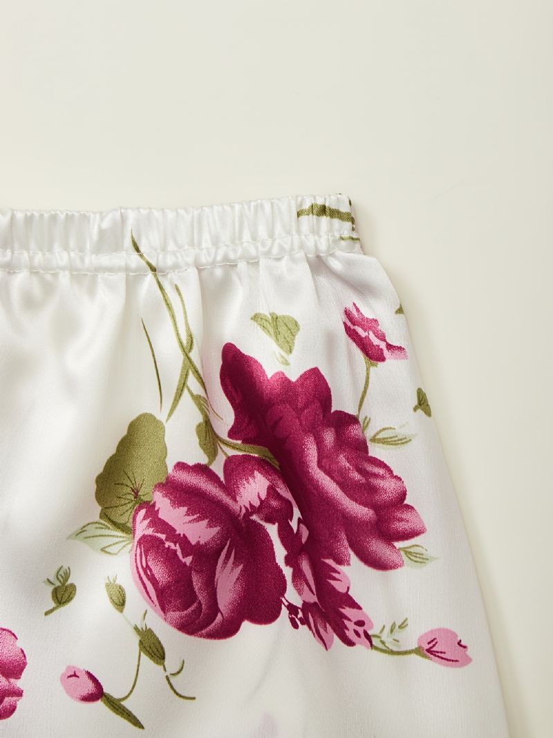 Flickor Pyjamas Familjekläder Blommor Print Lapel Kortärmad Topp & Byxor Set Barnkläder