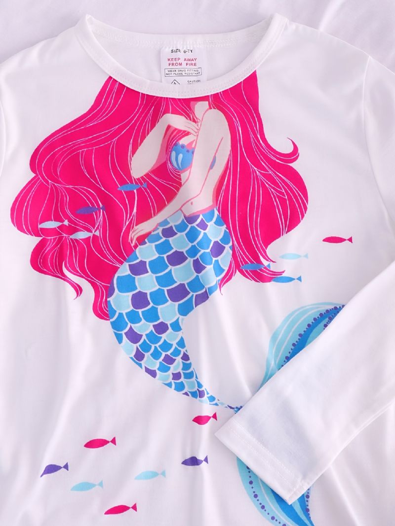 Flickor Pyjamas Mermaid Print Rund Hals Långärmad Topp & Byxor Set