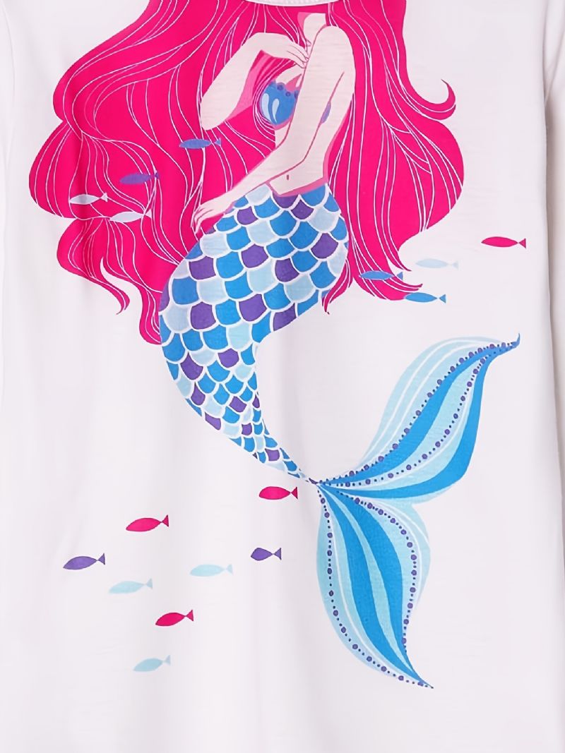 Flickor Pyjamas Mermaid Print Rund Hals Långärmad Topp & Byxor Set