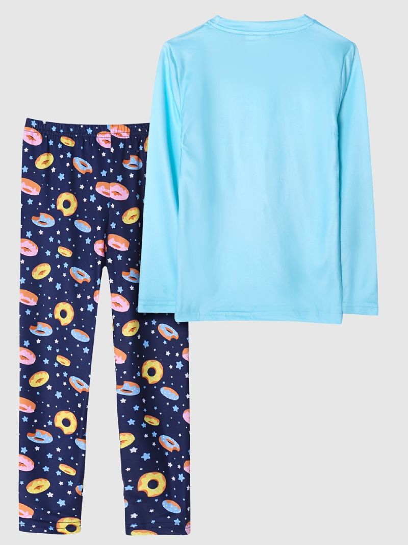 Flickor Pyjamas Unicorn Moon Print Rund Hals Långärmad Topp & Byxor Set