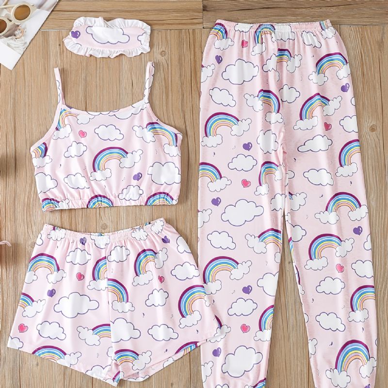 Flickor Rainbow Cloud Printed Vest & Eye Mask & Sleepwear Byxor Shorts Pyjamas Set